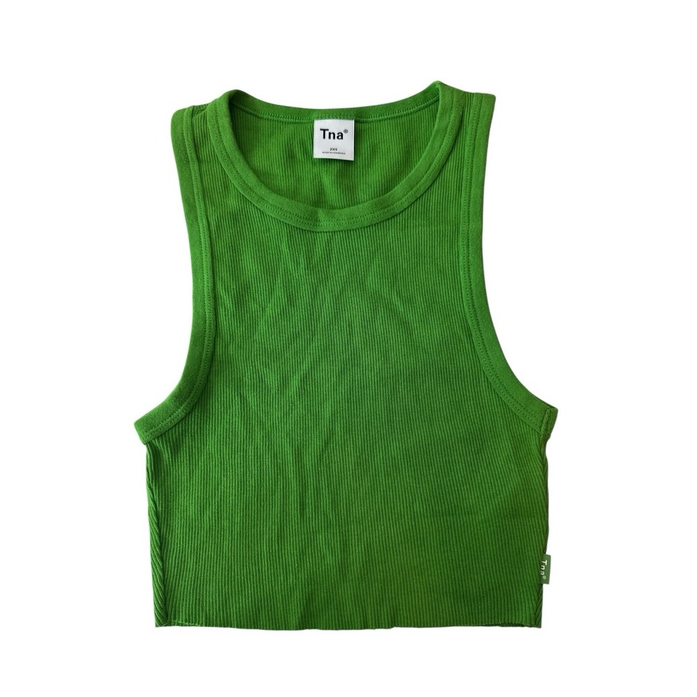 Aritzia Tna Tank Top‎ Women's XXS Green Ribbed Cropped Basics Classic Stretch